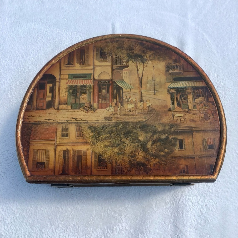 Antique Paris Street Carrying Box w. Handle Paris French Street Scene